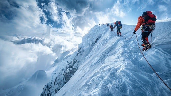A view of high Swiss Alps peaks over a clear lake